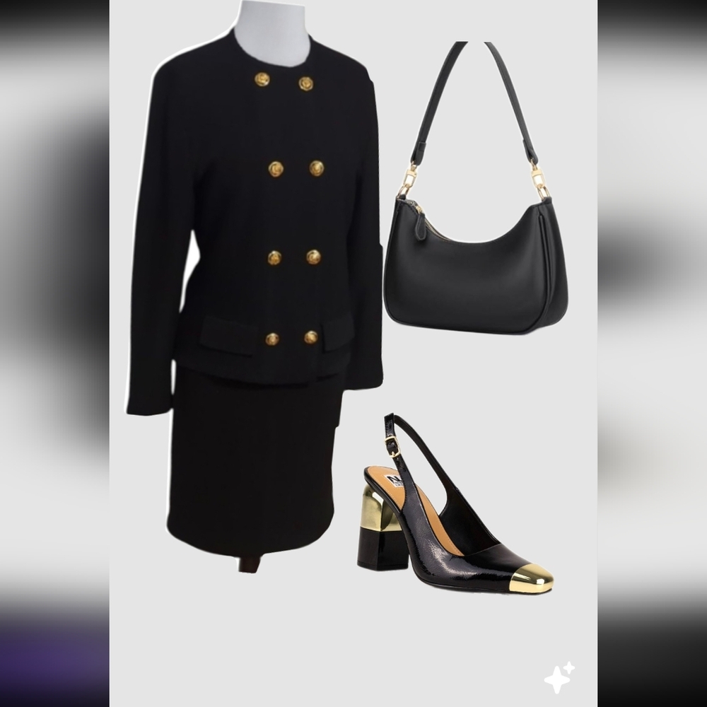 Chic Black Skirt Set with Gold Buttons